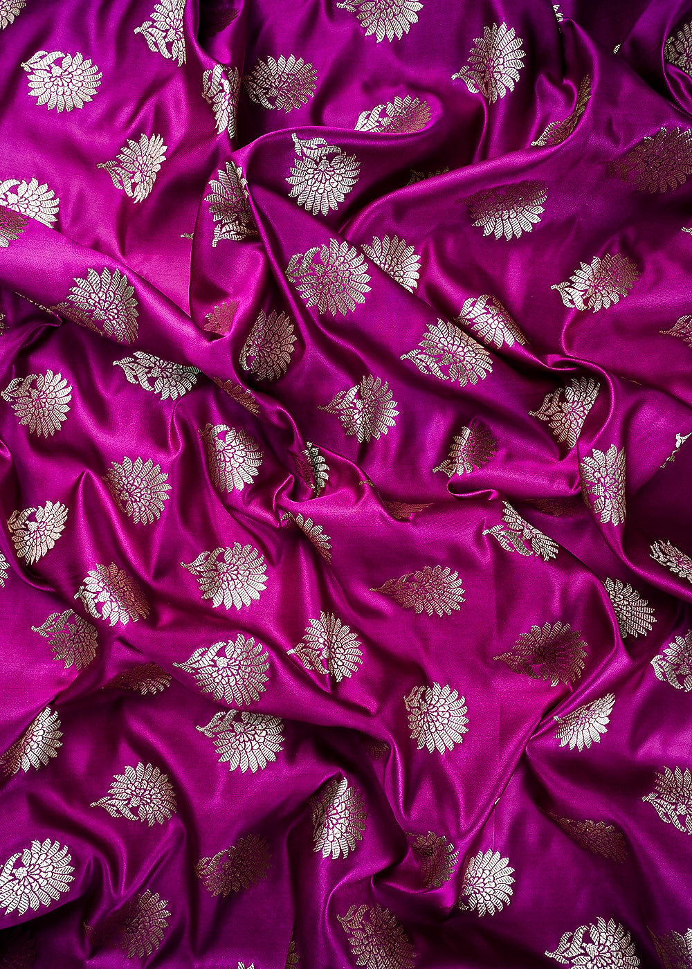 Purple Banarasi Brocade Fabric With All Over Zari Handloom 23727