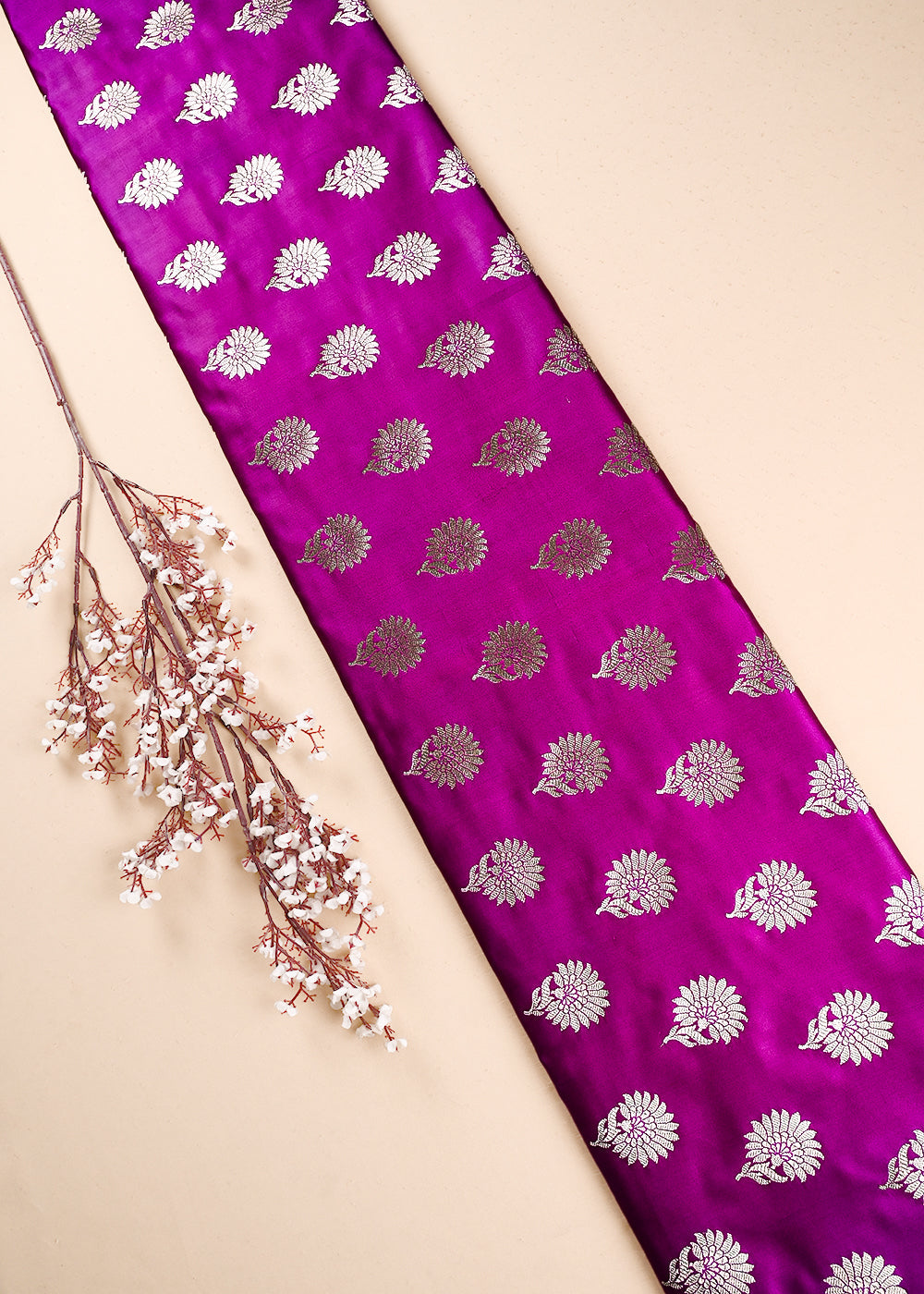 Purple Banarasi Brocade Fabric With All Over Zari Handloom 23727