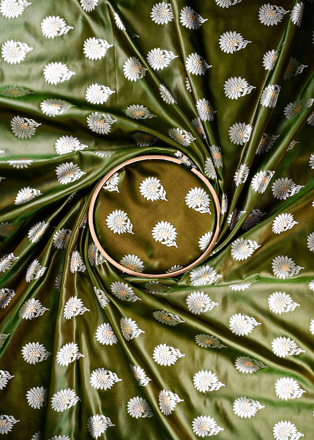 Mehndi Green Banarasi Brocade Fabric With All Over Zari Handloom 23728