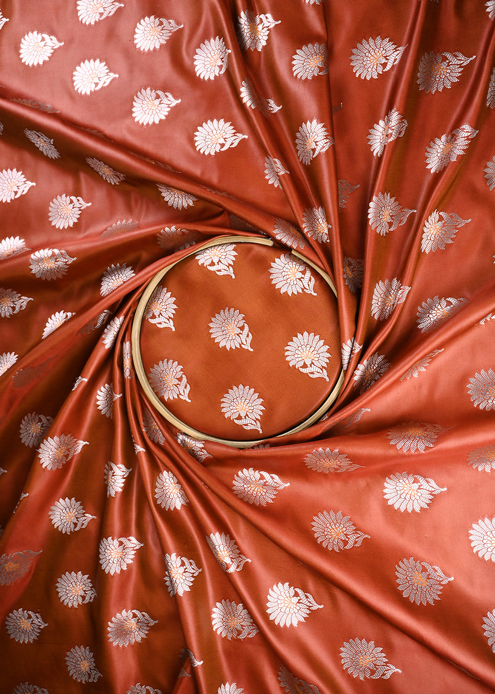 Rust Banarasi Brocade Fabric With All Over Zari Handloom 23729