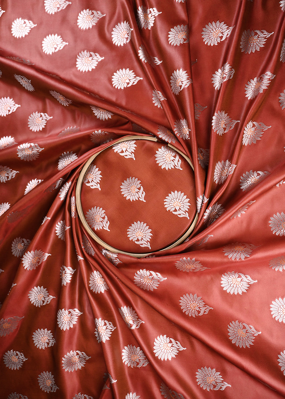 Rust Banarasi Brocade Fabric With All Over Zari Handloom 23729