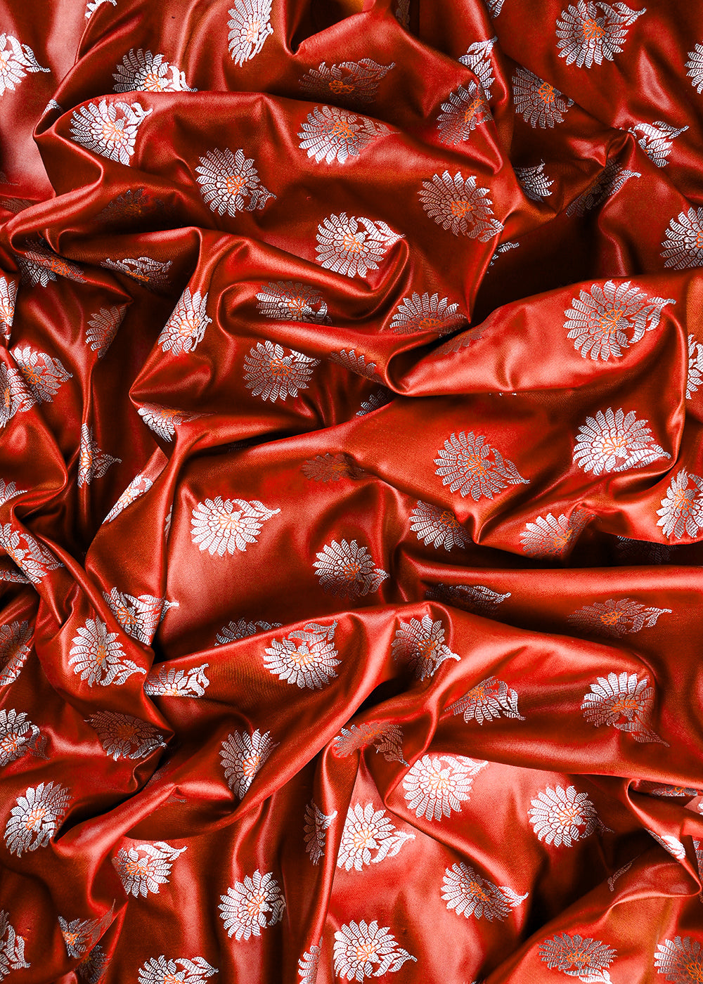 Rust Banarasi Brocade Fabric With All Over Zari Handloom 23729