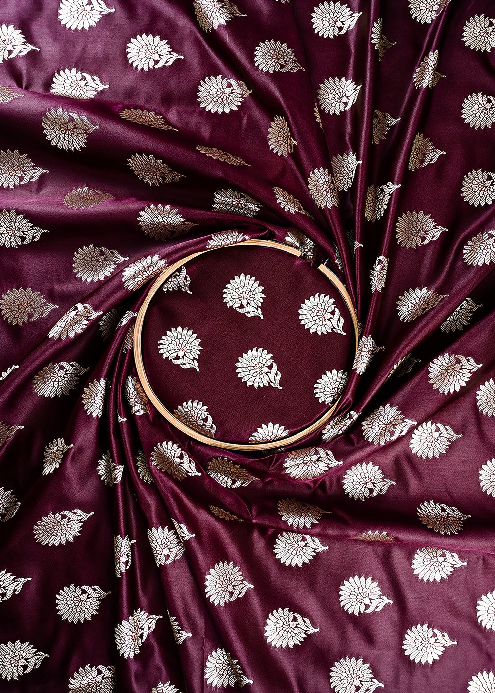 Burgundy Banarasi Brocade Fabric With All Over Zari Handloom 23730