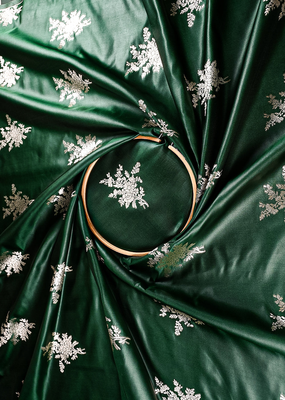 Bottle Green Banarasi Brocade Fabric With All Over Zari Handloom 23731