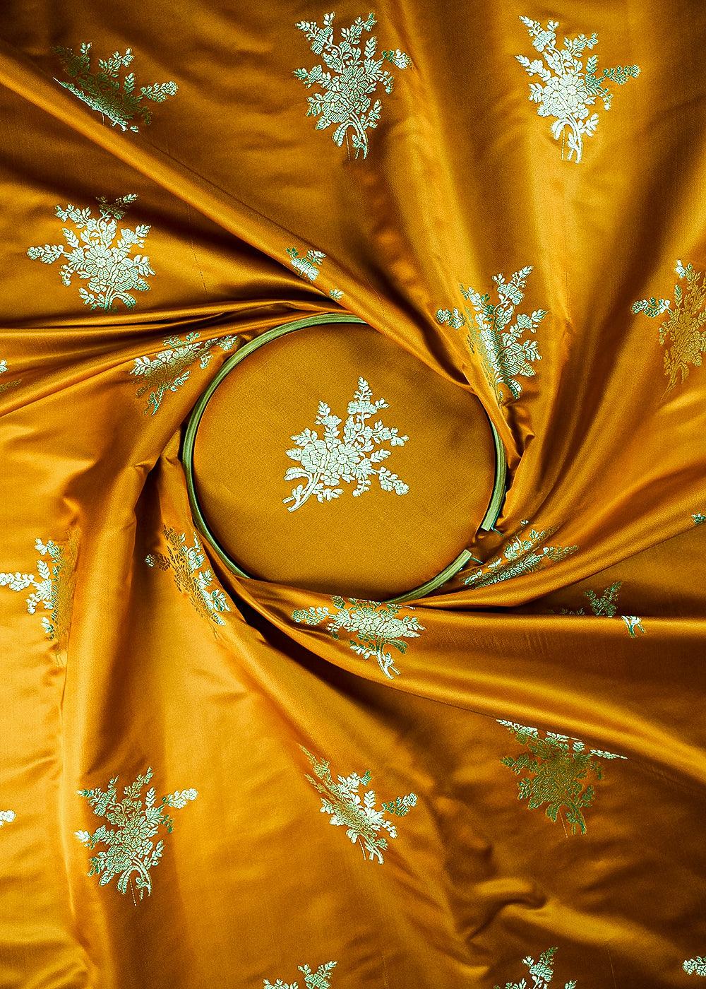 Mustard Banarasi Brocade Fabric With All Over Zari Handloom 23732