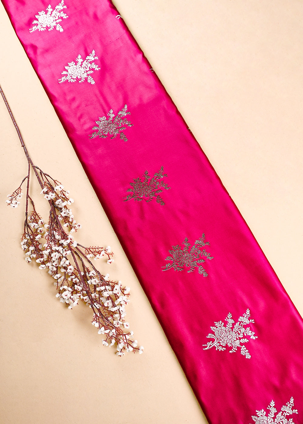Rani Pink Banarasi Brocade Fabric With All Over Zari Handloom 23733