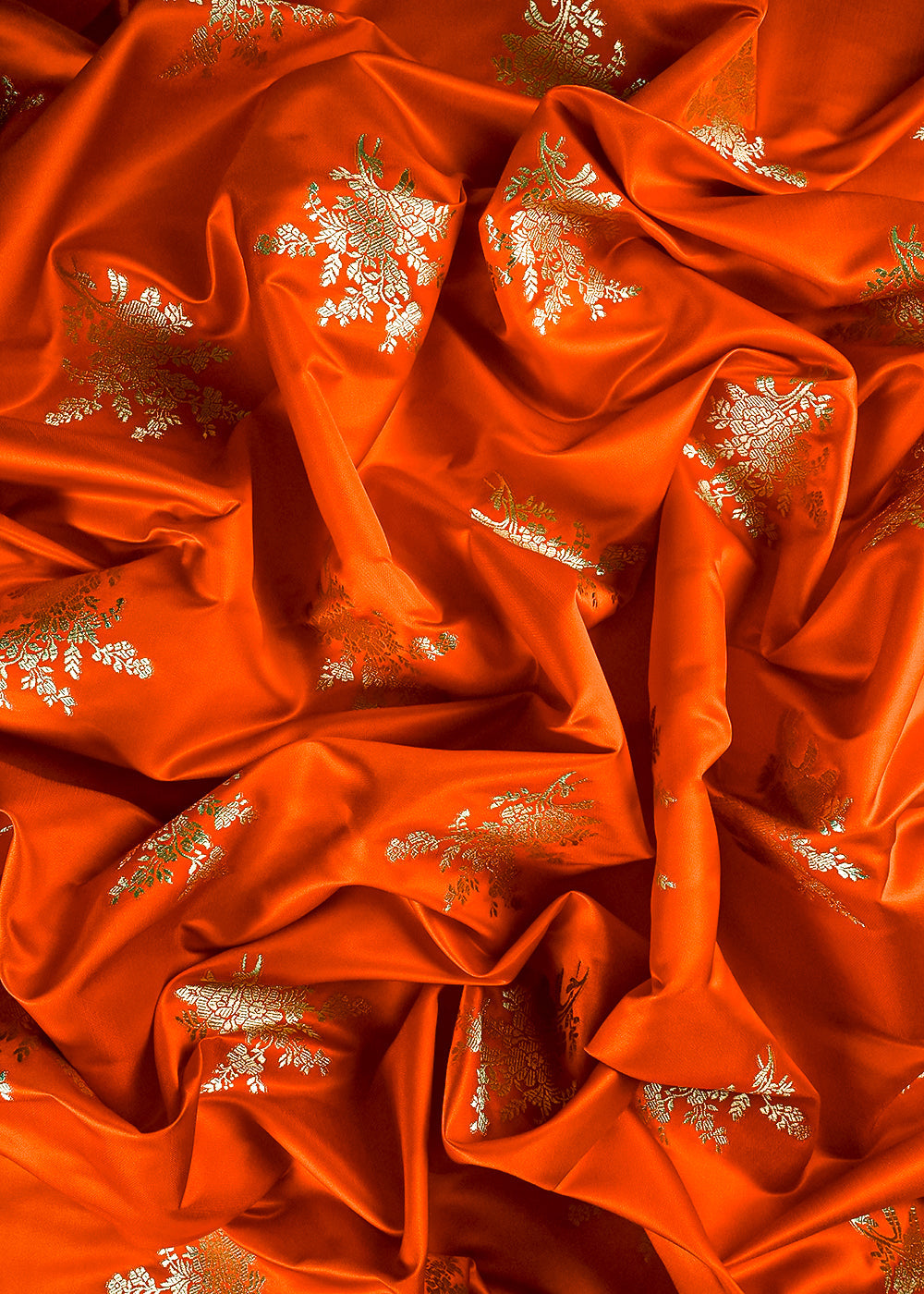 Orange Banarasi Brocade Fabric With All Over Zari Handloom 23734