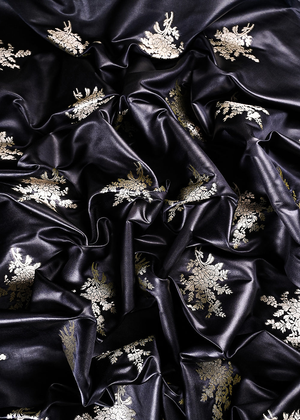 Black Banarasi Brocade Fabric With All Over Zari Handloom 23735