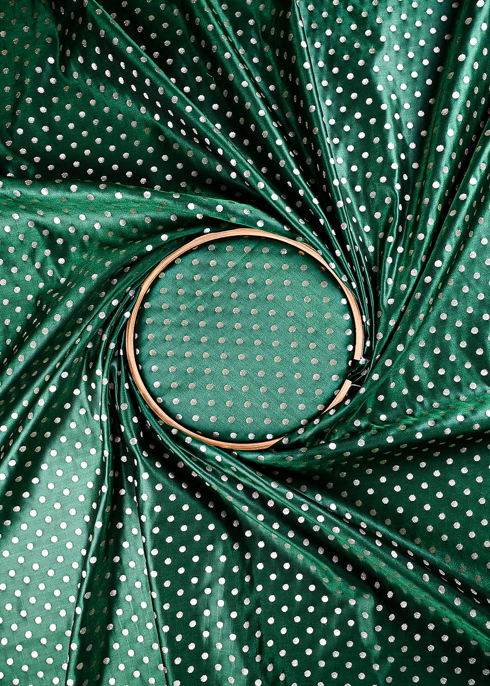 Bottle Green Banarasi Brocade Fabric With All Over Zari Handloom 23739