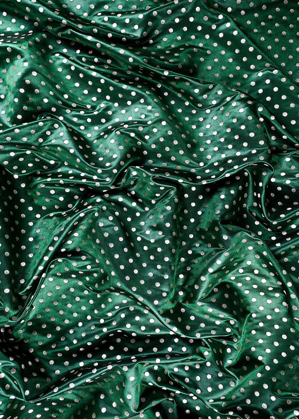 Bottle Green Banarasi Brocade Fabric With All Over Zari Handloom 23739