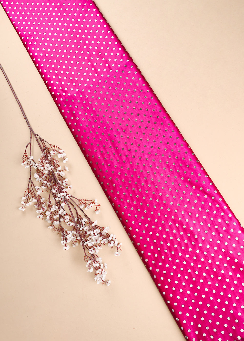 Rani Pink Banarasi Brocade Fabric With All Over Zari Handloom 23745