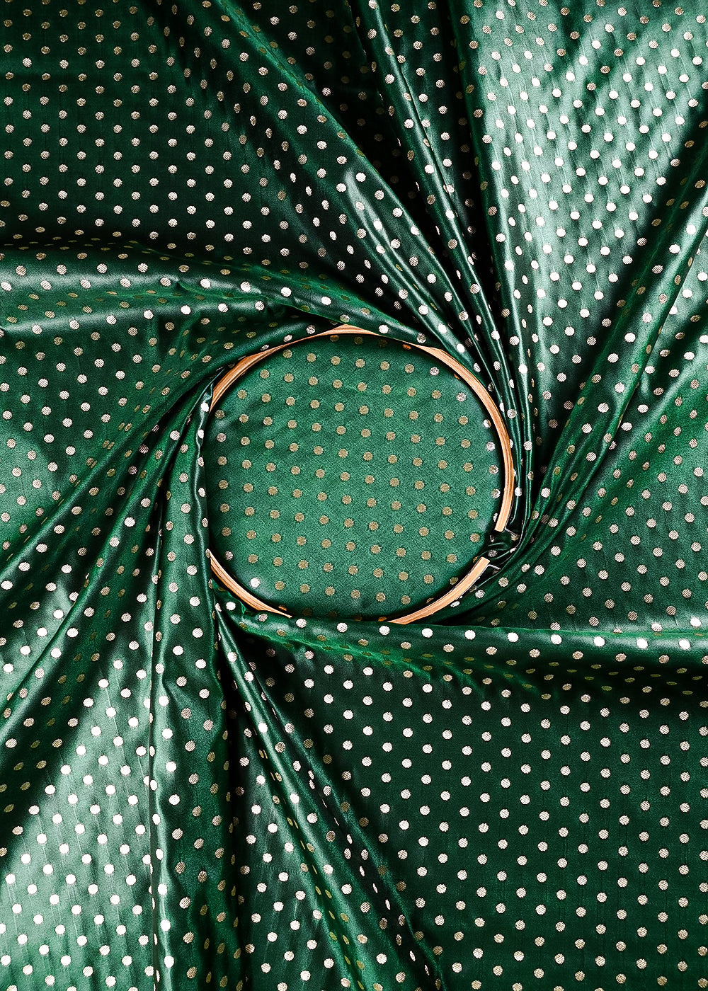 Bottle Green Banarasi Brocade Fabric With All Over Zari Handloom 23748