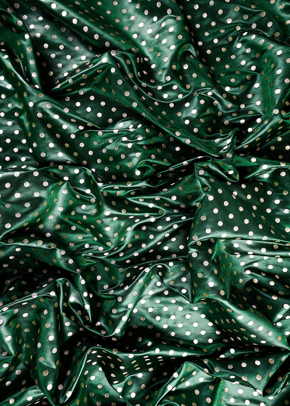 Bottle Green Banarasi Brocade Fabric With All Over Zari Handloom 23748