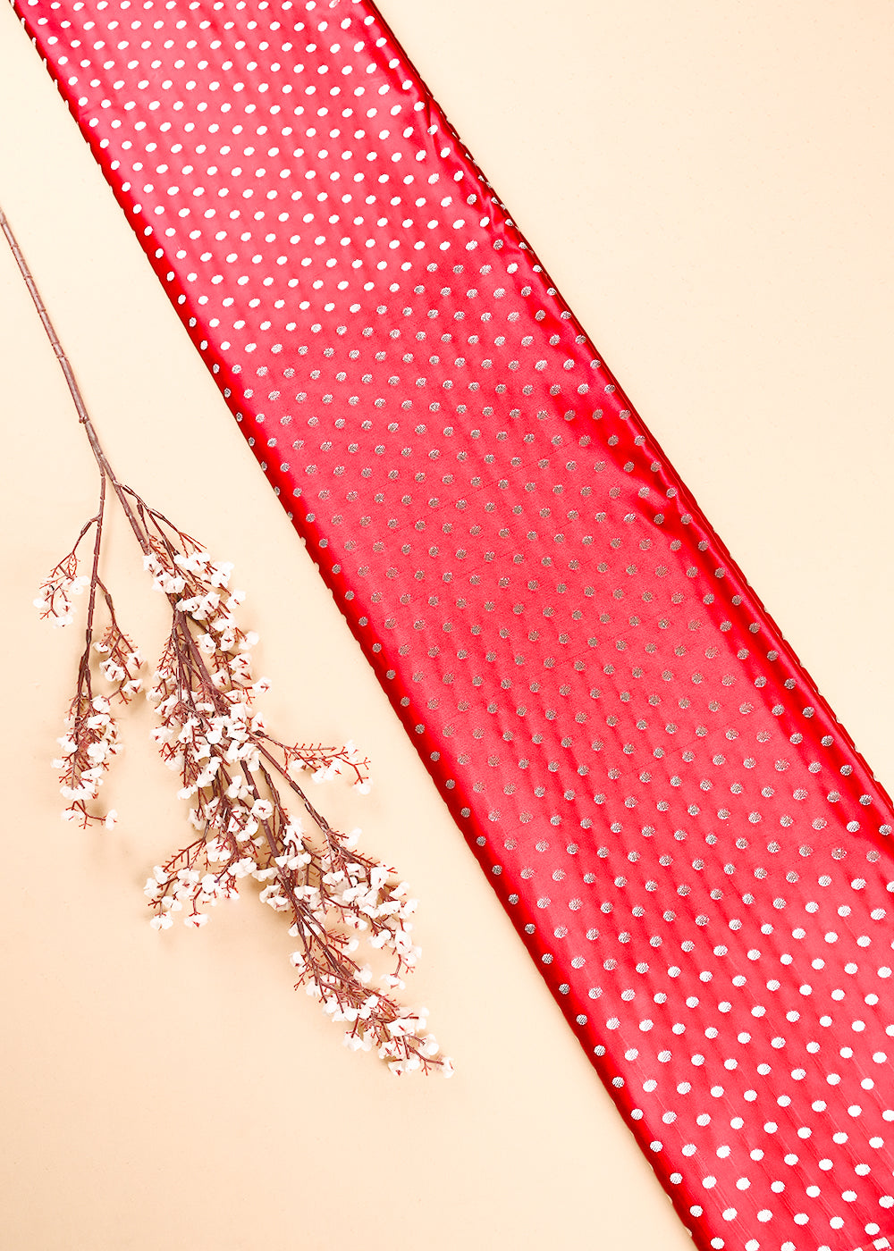 Red Banarasi Brocade Fabric With All Over Zari Handloom 23753