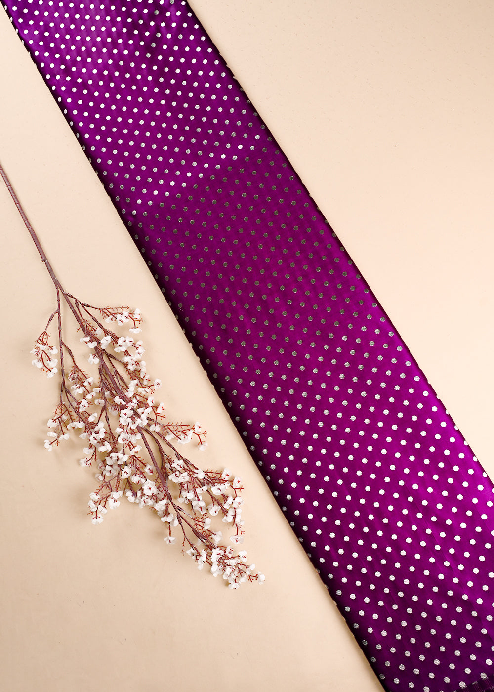 Purple Banarasi Brocade Fabric With All Over Zari Handloom 23756