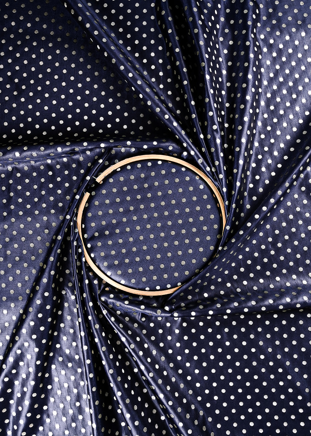 Navy Blue Banarasi Brocade Fabric With All Over Zari Handloom 23757