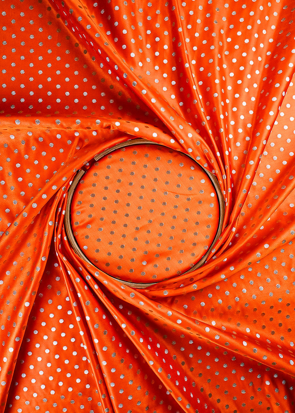 Orange Banarasi Brocade Fabric With All Over Zari Handloom 23762