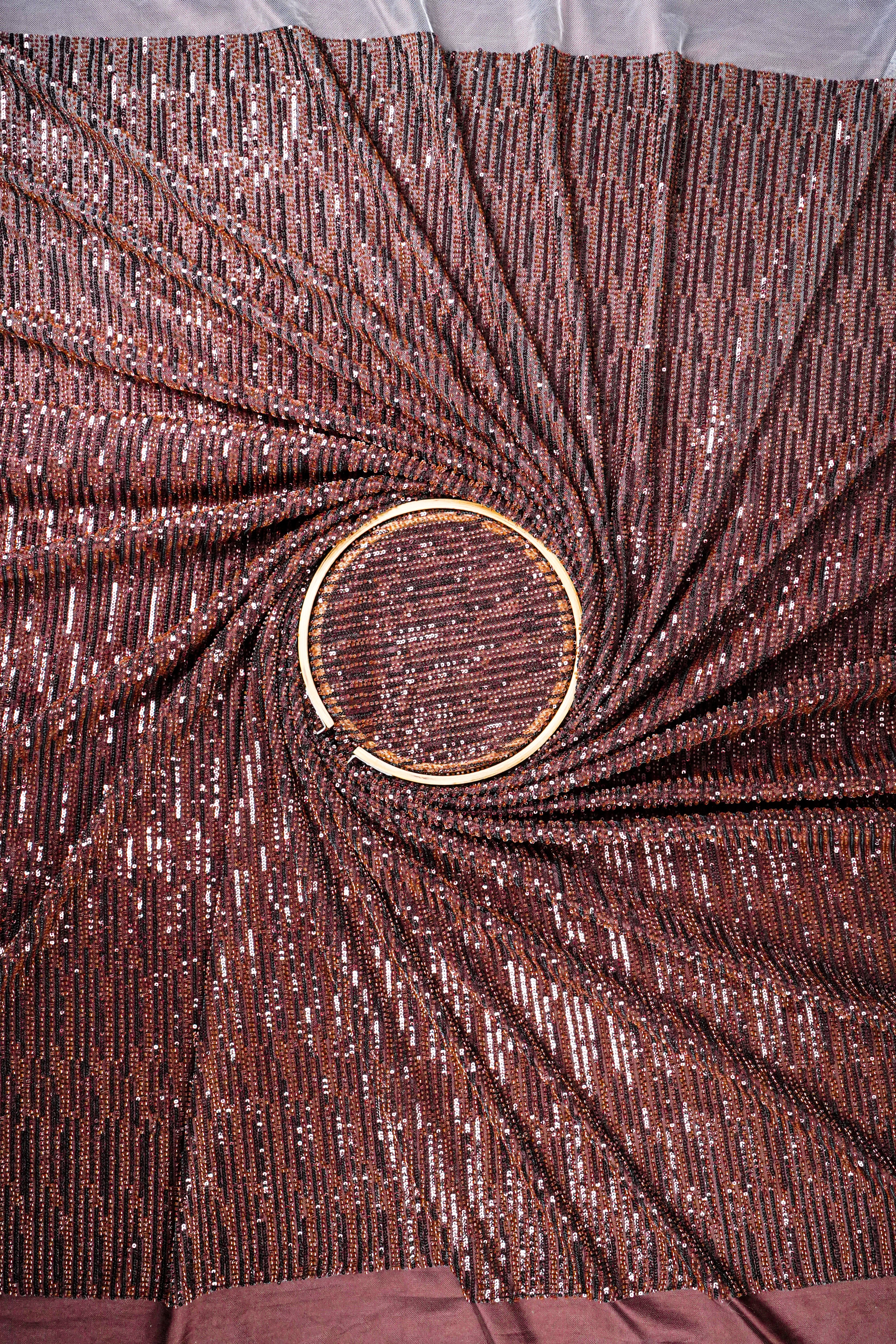 Coffee Imported Net Fabric With All Over Sequins And Katdana Work 23763