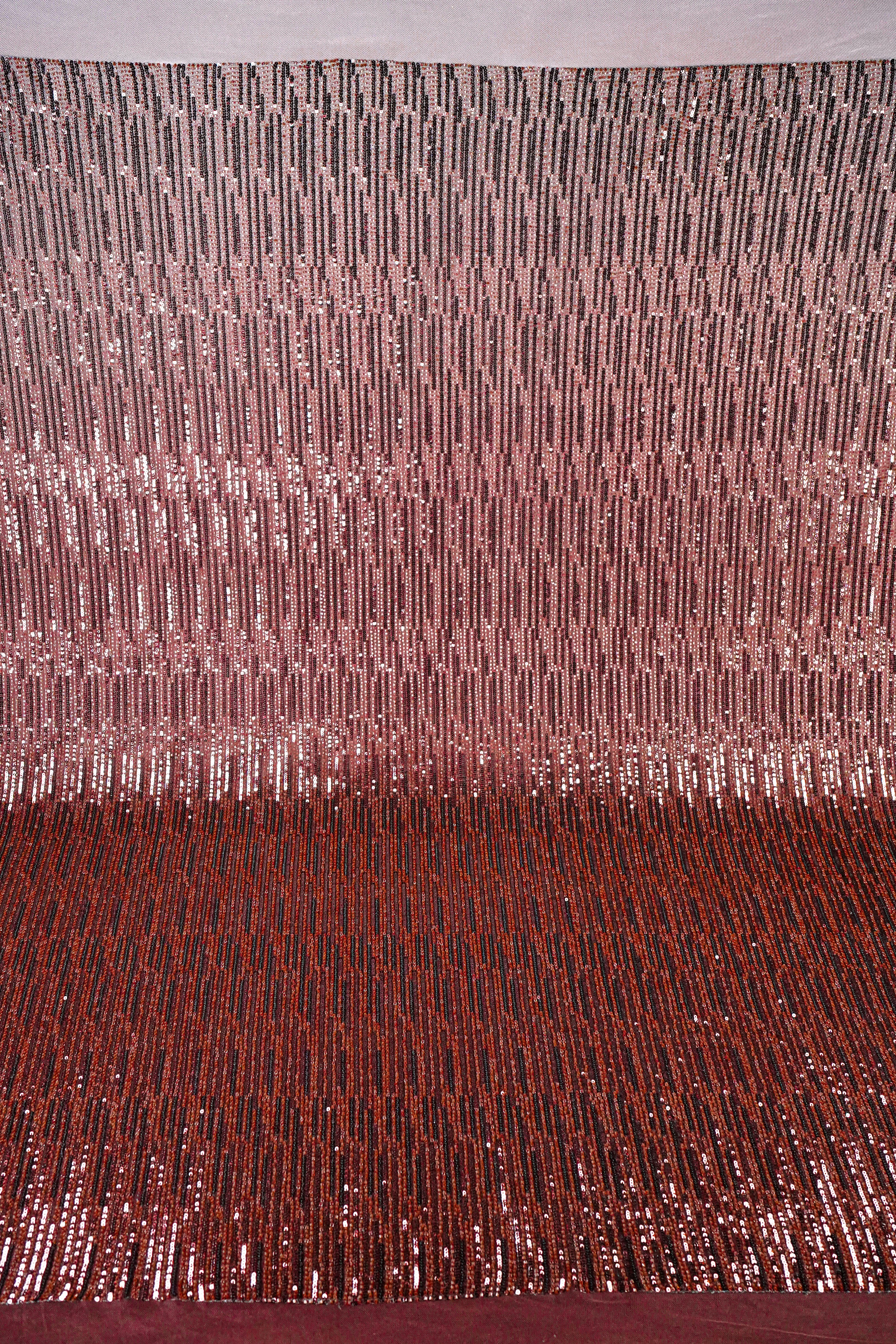 Coffee Imported Net Fabric With All Over Sequins And Katdana Work 23763
