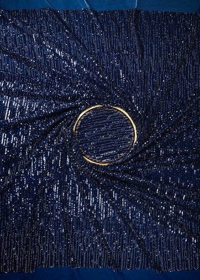 Navy Blue Imported Net Fabric With All Over Sequins And Katdana Work 23764