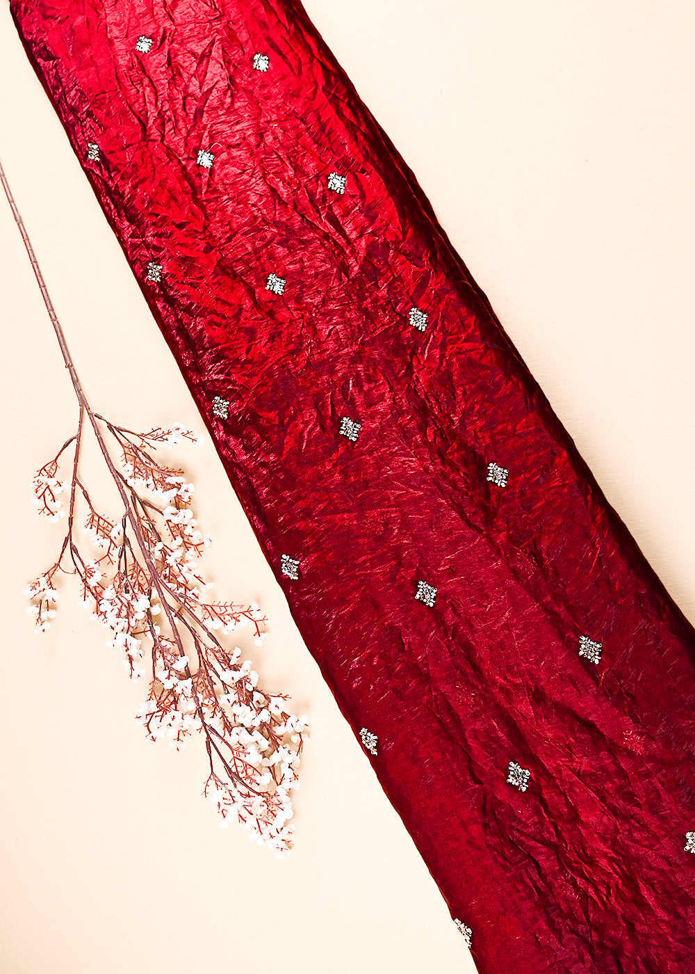 Maroon Diamond Tissue Fabric With All Over Buti Of Zari, Sequins And Katdana Work 23774
