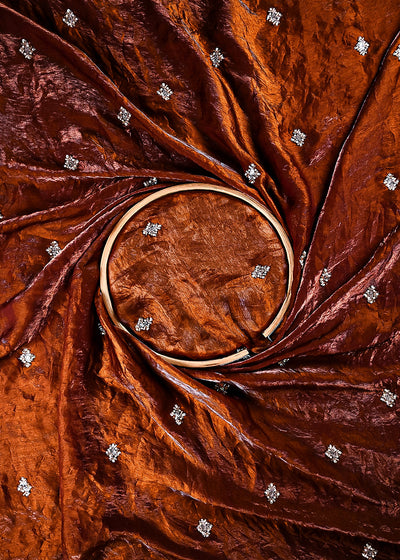 Brown Diamond Tissue Fabric With All Over Buti Of Zari, Sequins And Katdana Work 23775