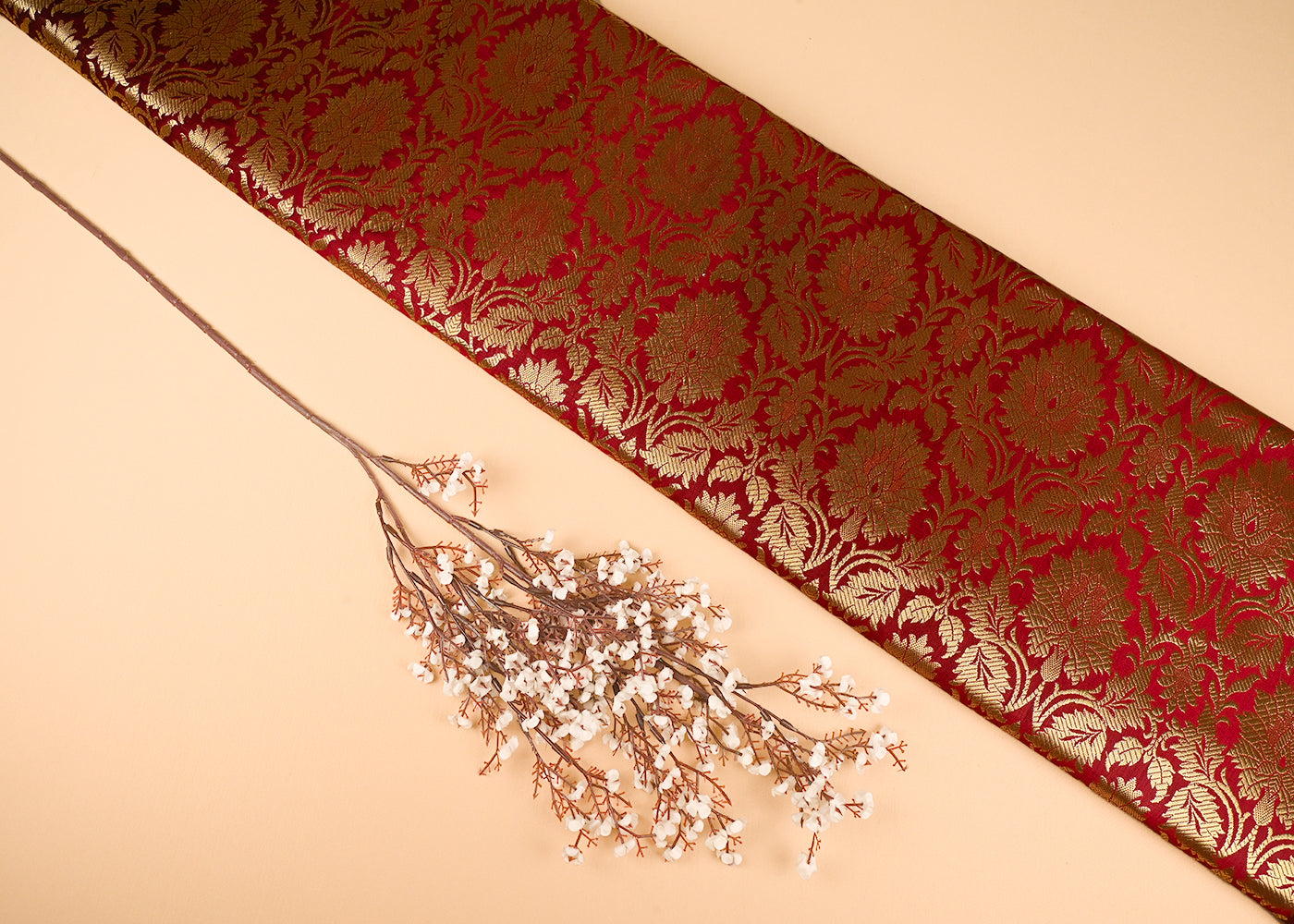 Mehroon Banarasi Brocade Fabric With All Over Golden Zari Handloom 23776