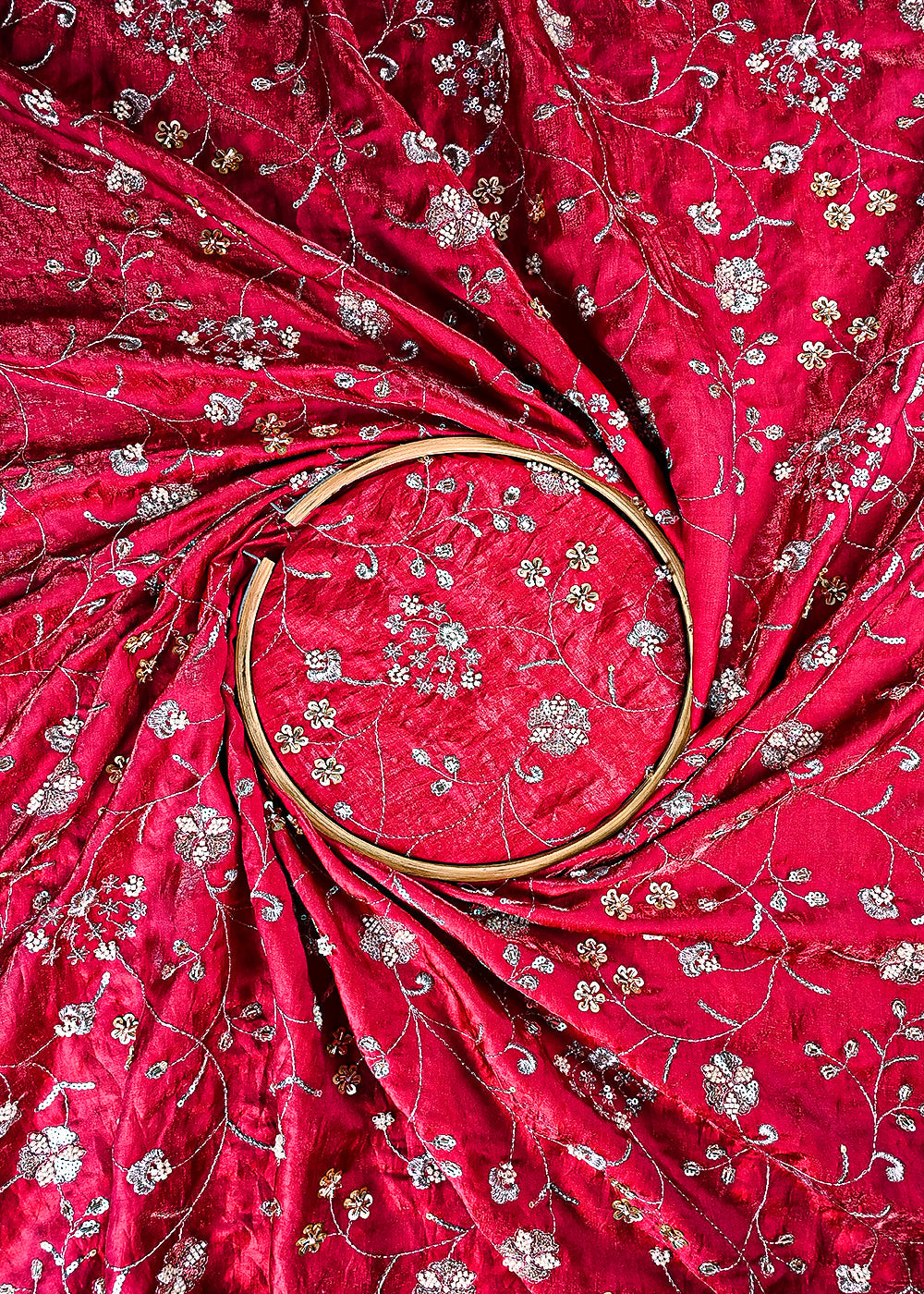 Rani Pink Diamond Silk Fabric With All Over Zari, Sequins, Katdana And Bead Work 23777
