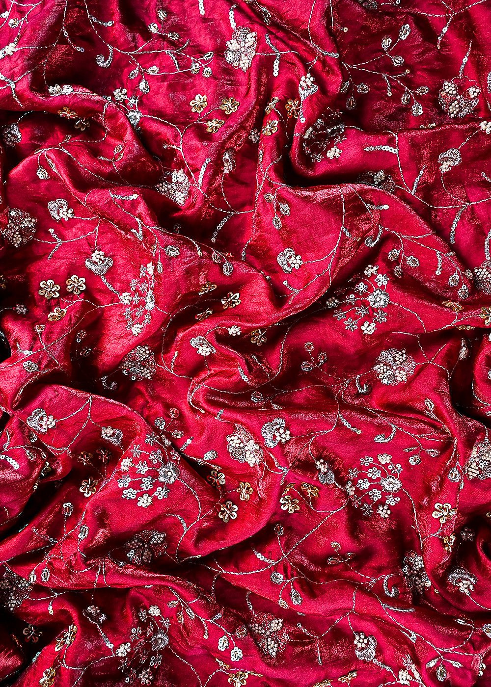Rani Pink Diamond Silk Fabric With All Over Zari, Sequins, Katdana And Bead Work 23777