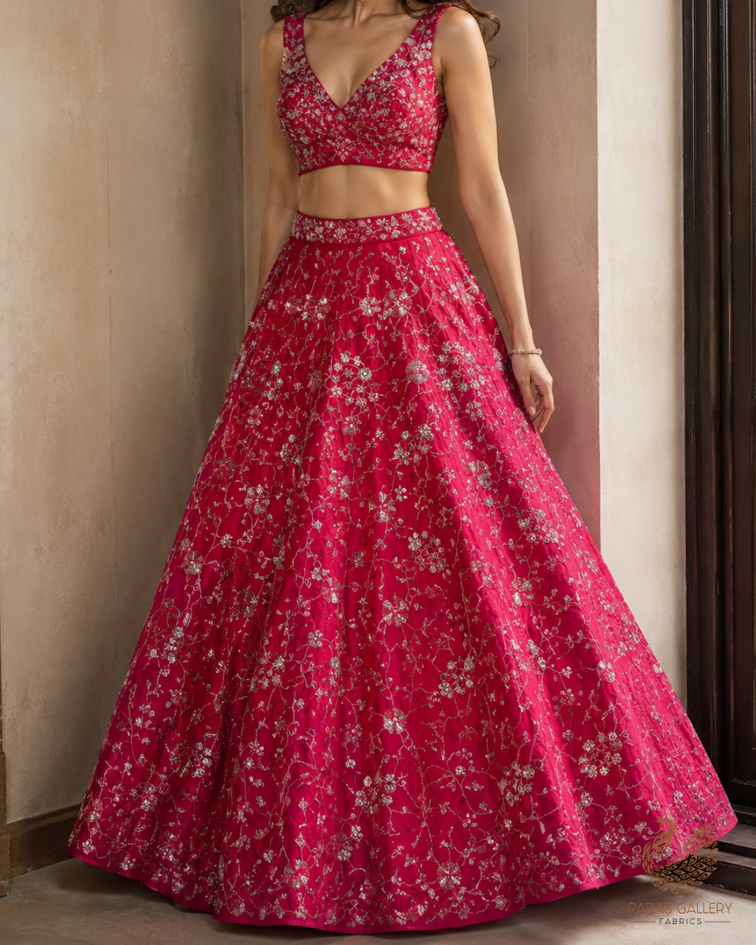 Rani Pink Diamond Silk Fabric With All Over Zari, Sequins, Katdana And Bead Work 23777