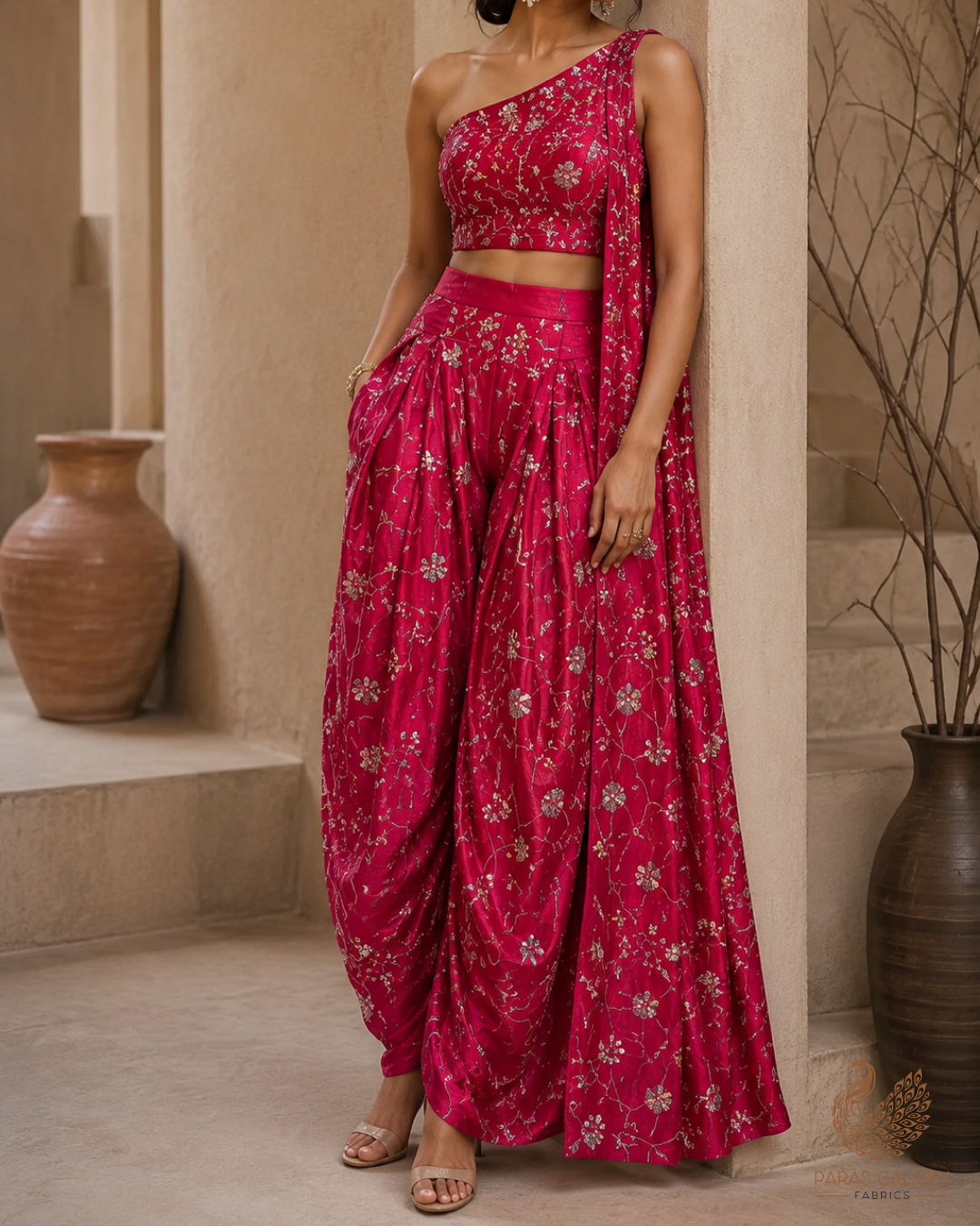 Rani Pink Diamond Silk Fabric With All Over Zari, Sequins, Katdana And Bead Work 23777