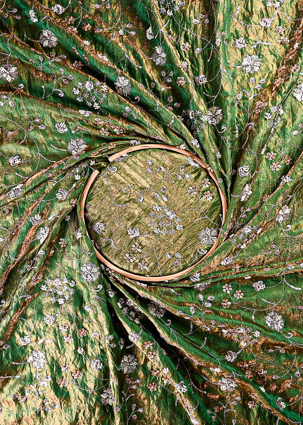 Green Diamond Silk Fabric With All Over Zari, Sequins, Katdana And Bead Work 23778