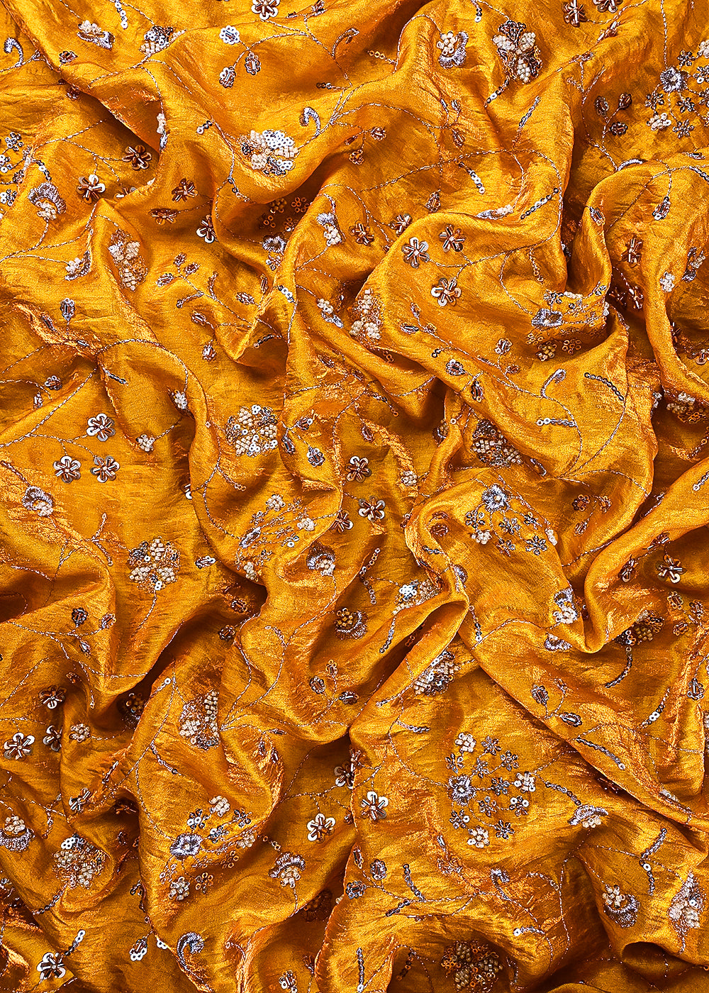 Mustard Diamond Silk Fabric With All Over Zari, Sequins, Katdana And Bead Work 23779