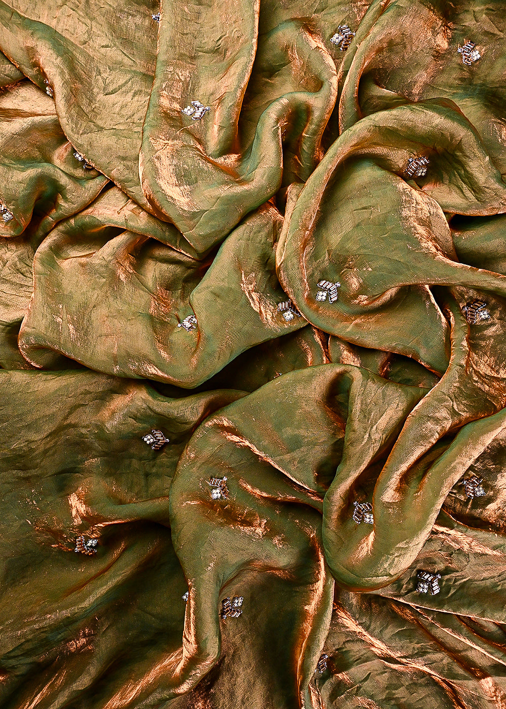 Pista Green Diamond Tissue Fabric With All Over Zari, Katdana And Bead Work 23781