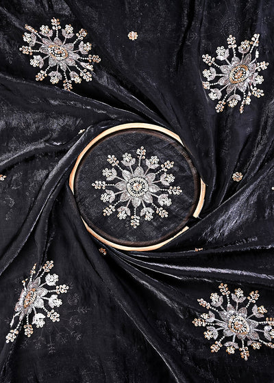 Black Diamond Tissue Fabric With All Over Zari, Sequins, Katdana And Bead Work 23783
