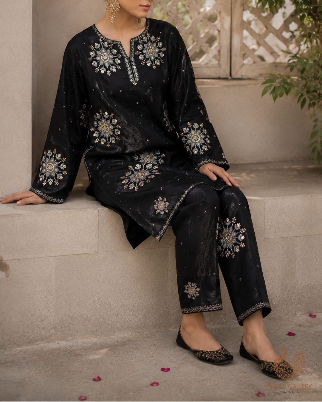 Black Diamond Tissue Fabric With All Over Zari, Sequins, Katdana And Bead Work 23783