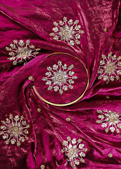 Wine Diamond Tissue Fabric With All Over Zari, Sequins, Katdana And Bead Work 23784