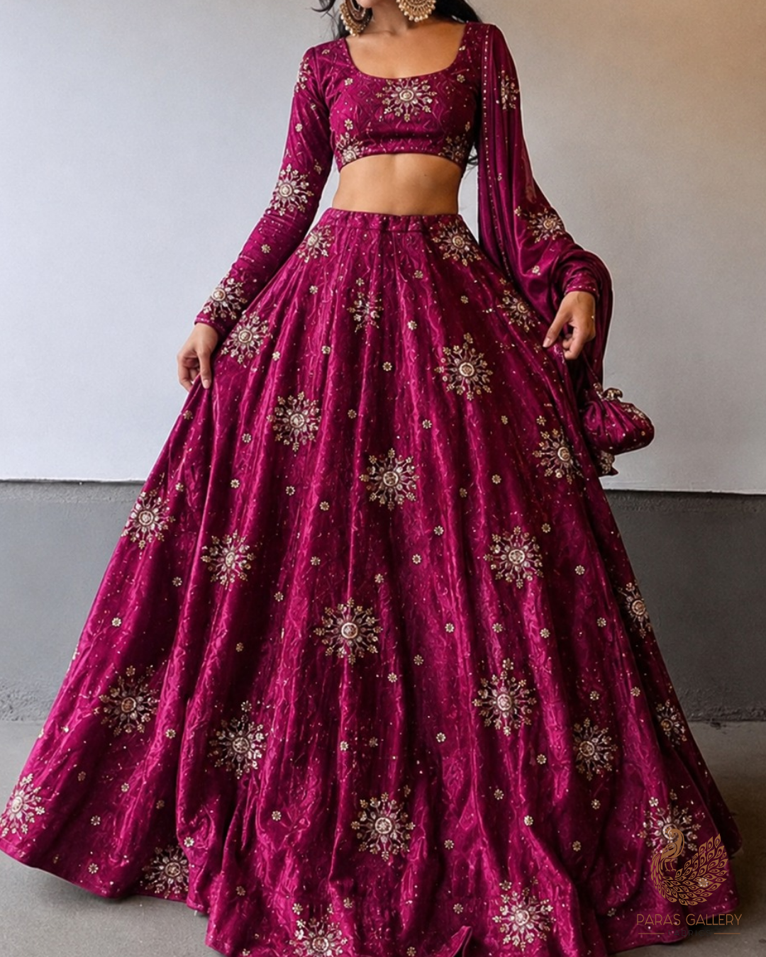 Wine Diamond Tissue Fabric With All Over Zari, Sequins, Katdana And Bead Work 23784