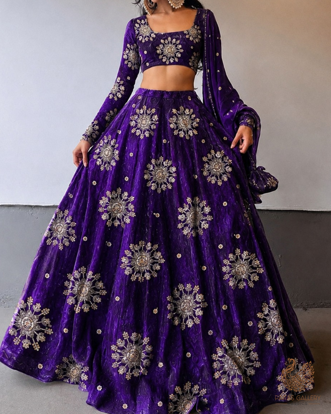 Purple Diamond Tissue Fabric With All Over Zari, Sequins, Katdana And Bead Work 23785