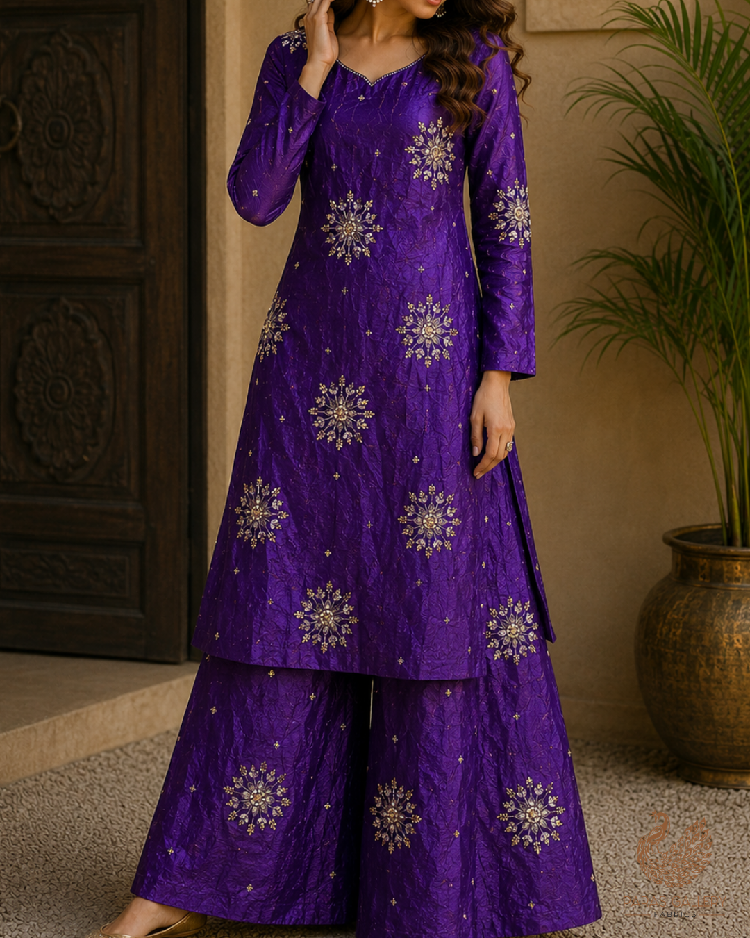 Purple Diamond Tissue Fabric With All Over Zari, Sequins, Katdana And Bead Work 23785