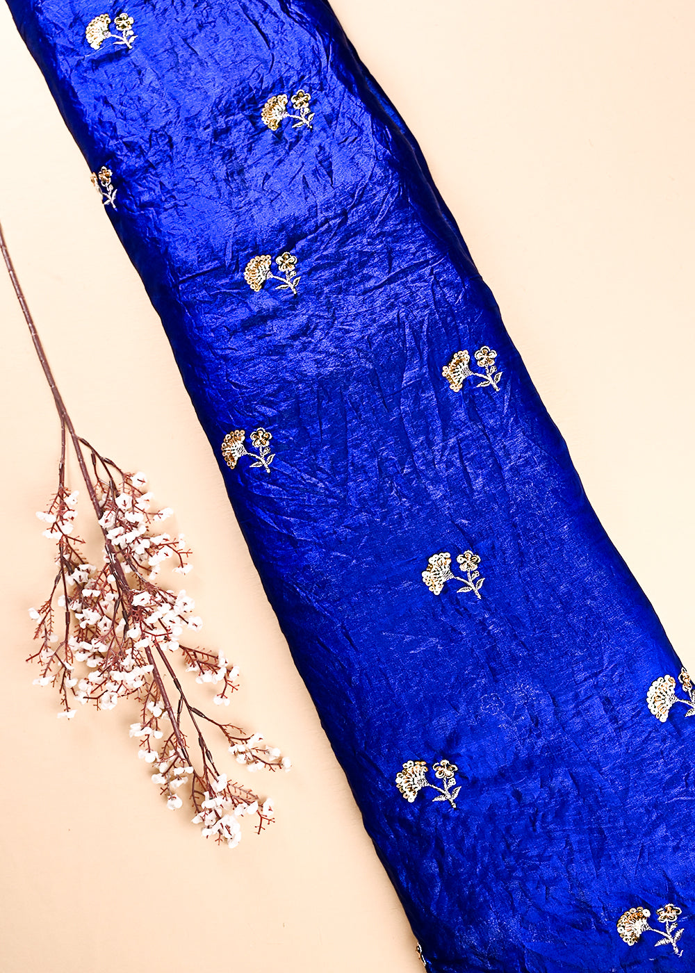 Blue Diamond Tissue Fabric With All Over Zari, Sequins And Katdana Work 23788