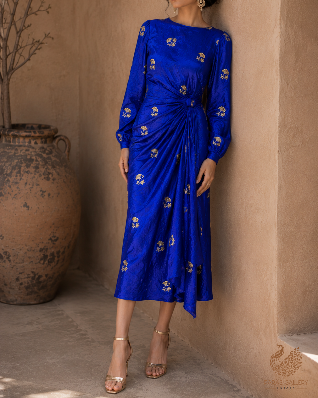 Royal Blue Diamond Tissue Fabric With All Over Buti Of Zari, Sequins And Katdana Work 23788