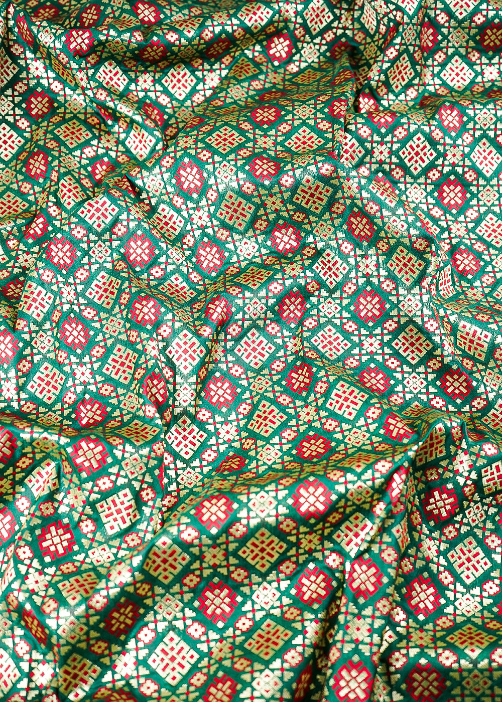 Bottle Green Banarasi Brocade Fabric With All Over Thread And Zari Handloom 23805