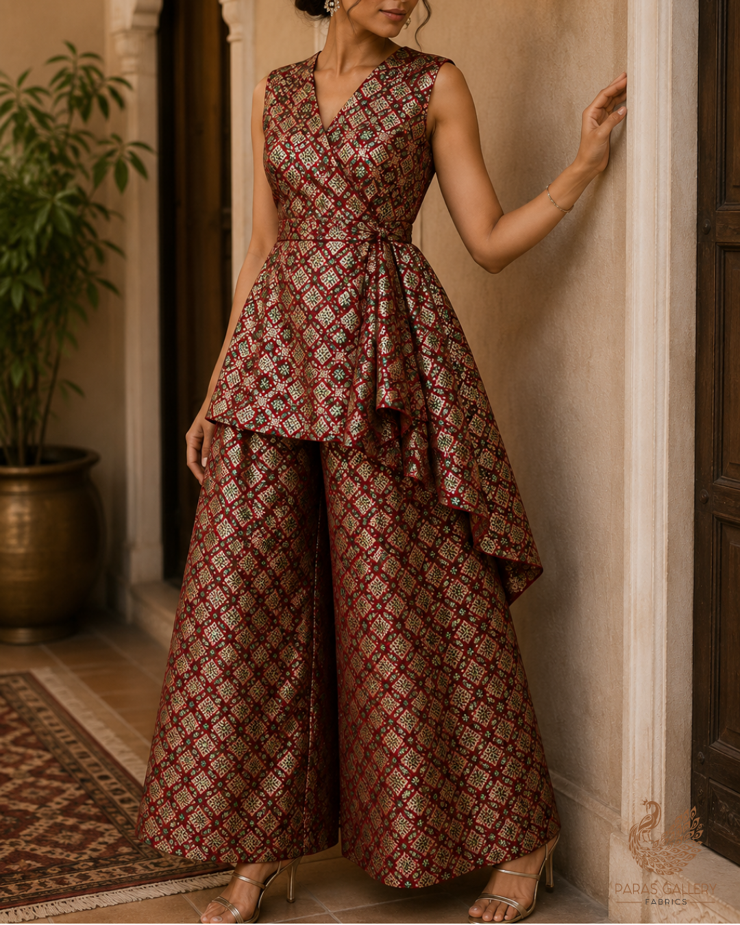 Maroon Banarasi Brocade Fabric With All Over Thread And Zari Handloom 23806