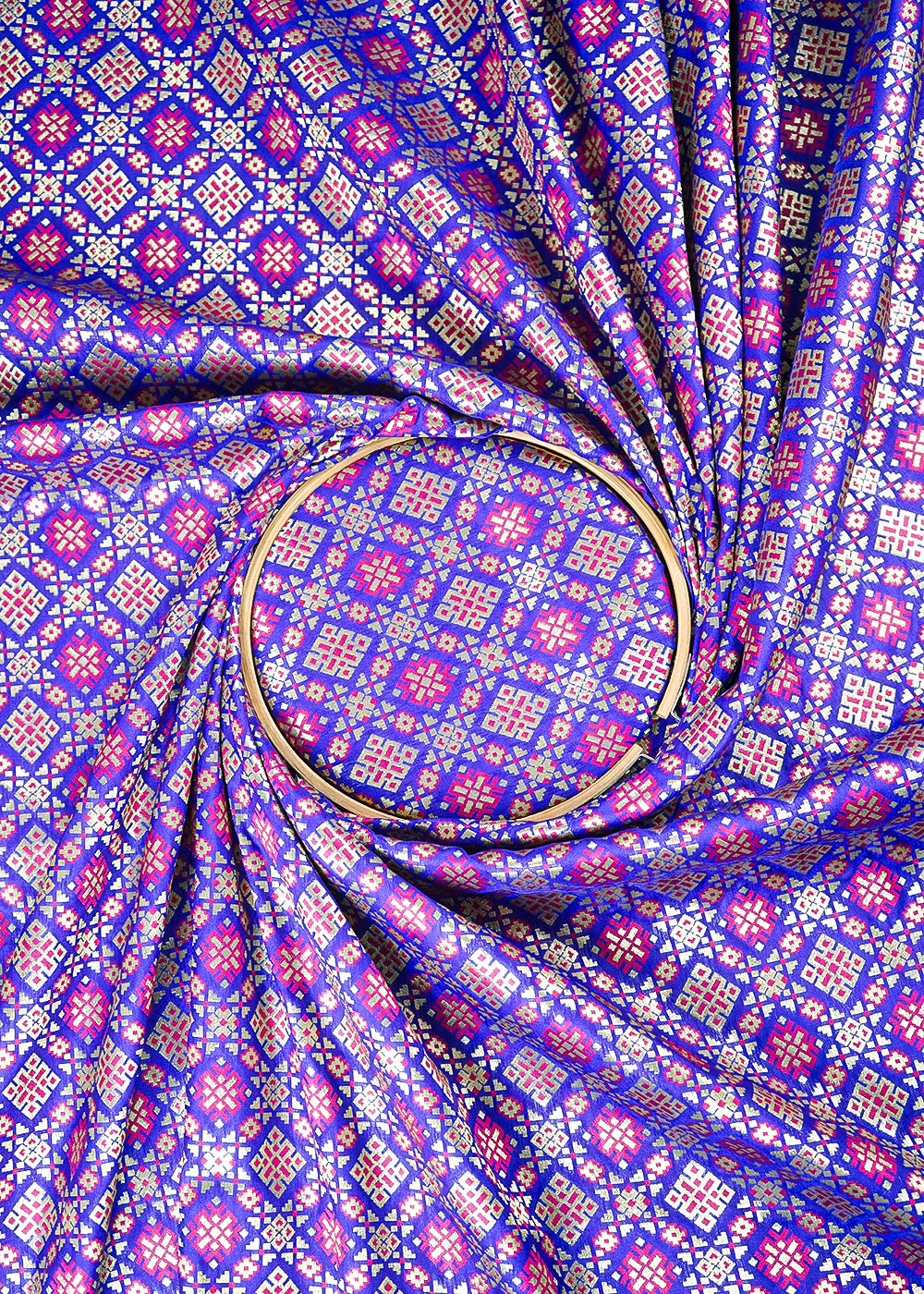 Royal Blue Banarasi Brocade Fabric With All Over Thread And Zari Handloom 23807