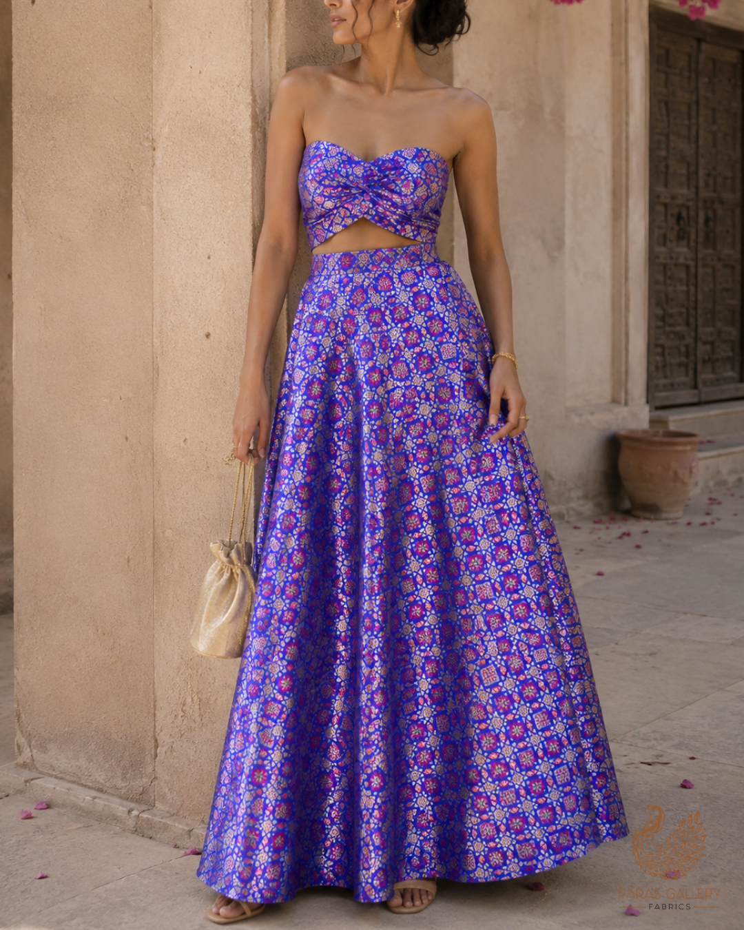 Violet Blue Banarasi Brocade Fabric With All Over Thread And Zari Handloom 23807