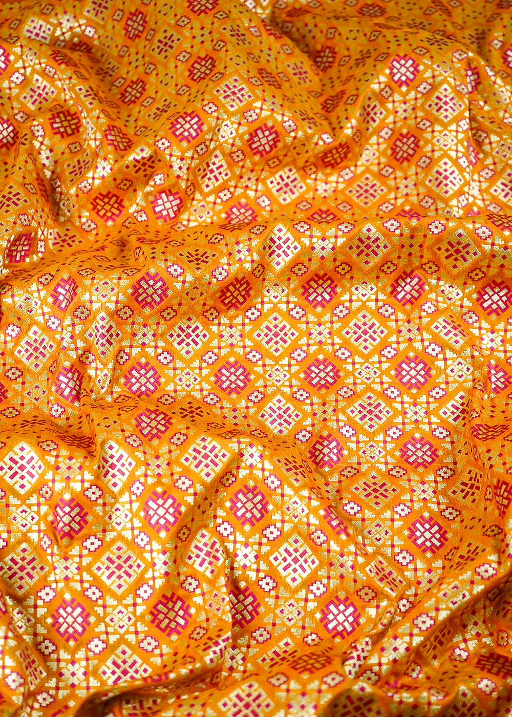 Mustard Banarasi Brocade Fabric With All Over Thread And Zari Handloom 23808