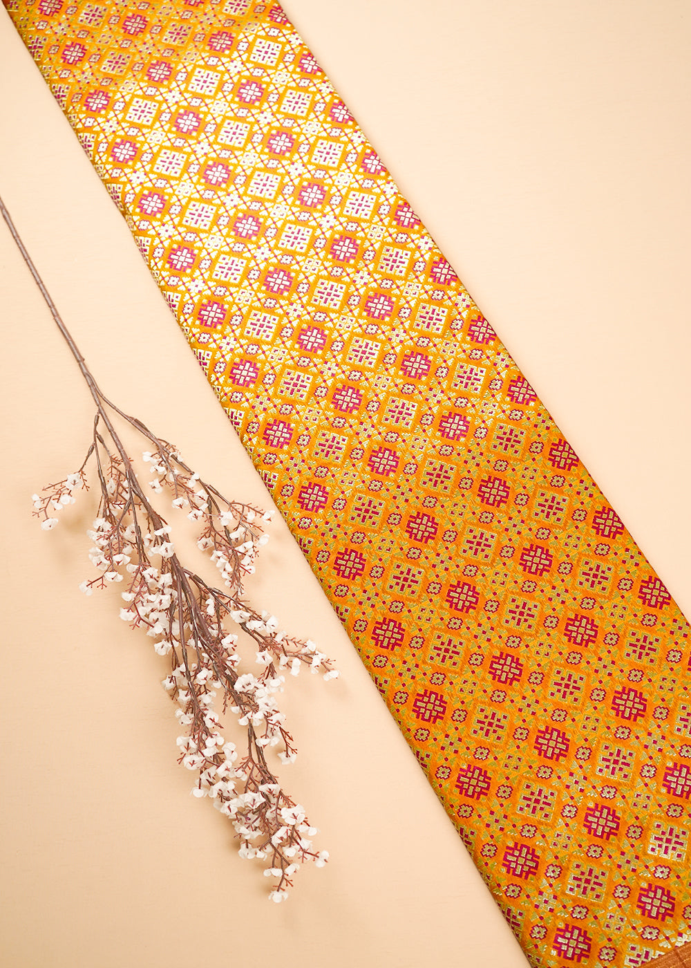 Mustard Banarasi Brocade Fabric With All Over Thread And Zari Handloom 23808