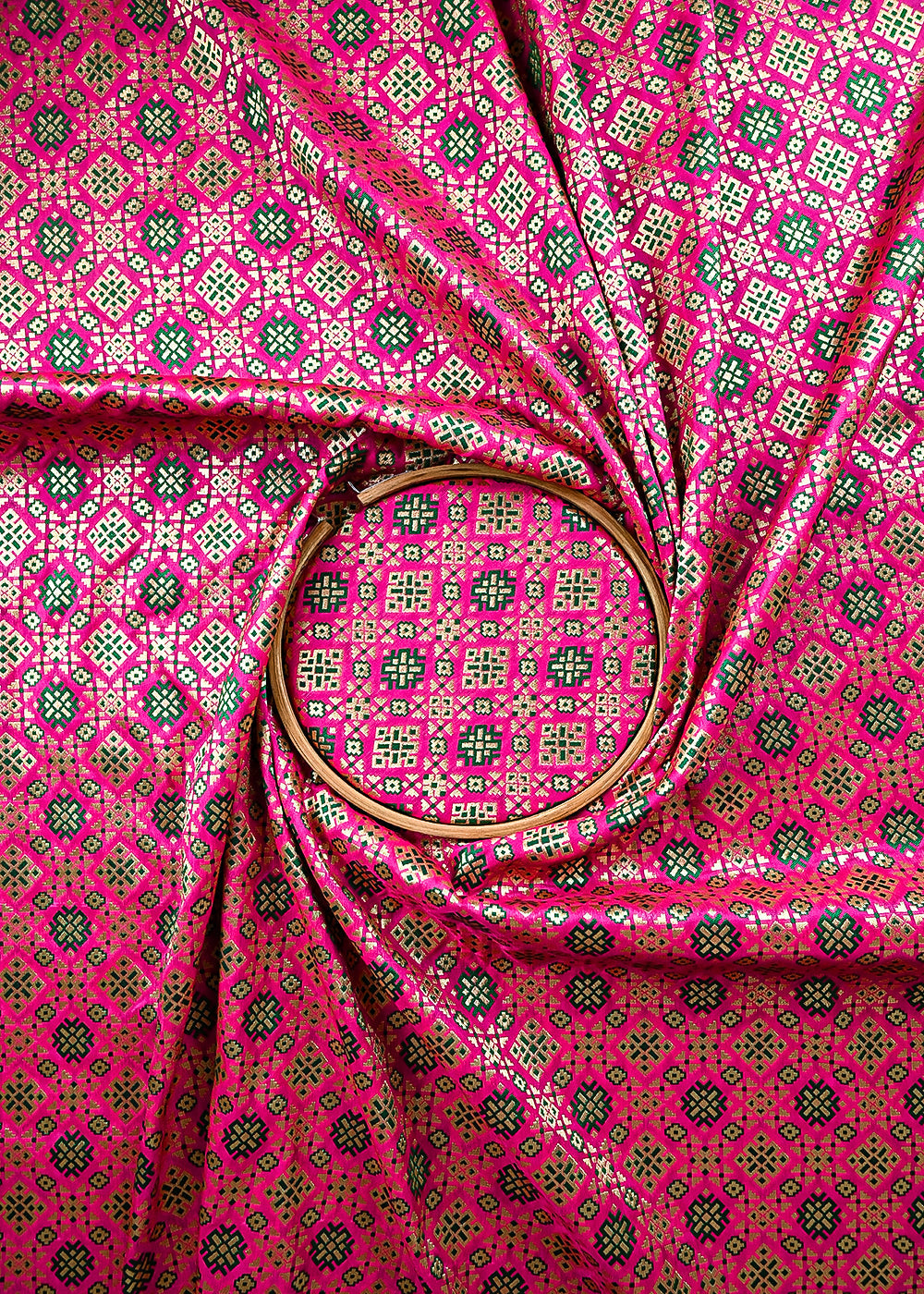 Rani Pink Banarasi Brocade Fabric With All Over Thread And Zari Handloom 23809