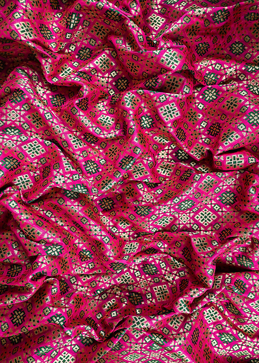 Rani Pink Banarasi Brocade Fabric With All Over Thread And Zari Handloom 23809
